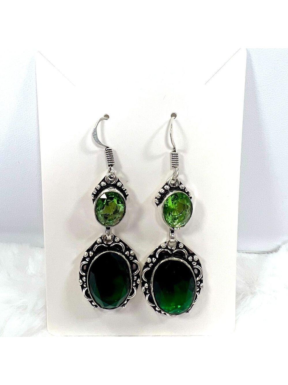 Peridot 2 Tone 925 Earrings